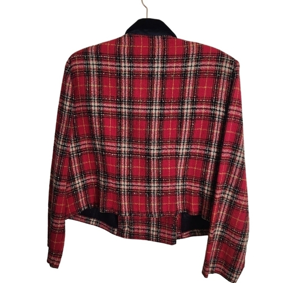 Vintage 90s Red Tan Plaid Double Breasted Blazer Academia Preppy Size 14 - Picture 2 of 5